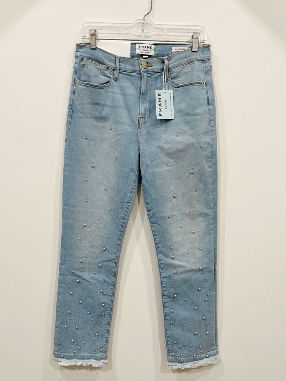 NWT FRAME Denim Le High Straight Double Frayed Hem Pearl Jean